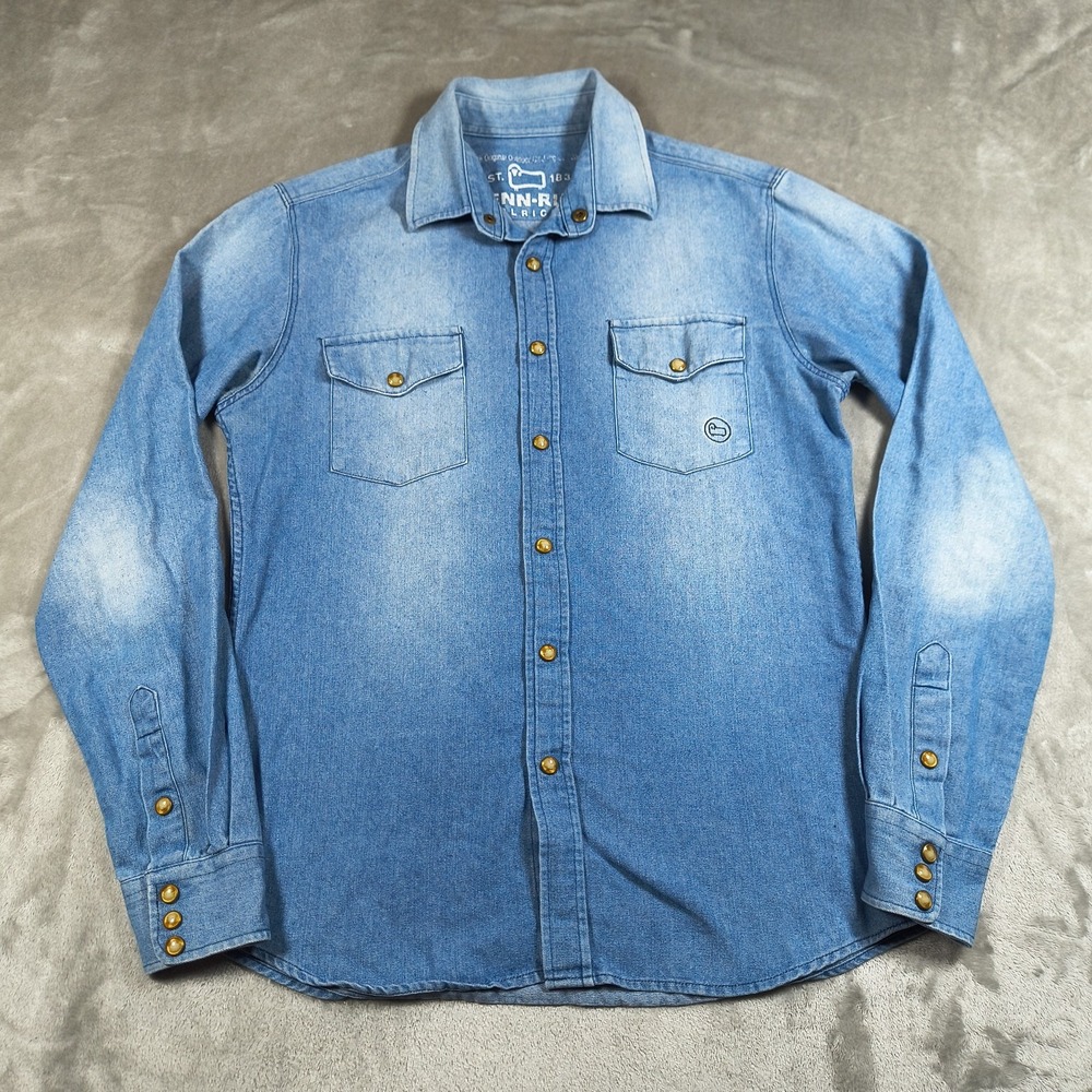 Woolrich Denim Shirt Mens Small Blue Penn Rich  Snap Button Western Cowboy Rodeo